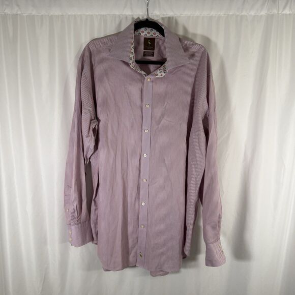 Tailorbyrd Dress Shirt Men's XXL Blue Red Striped Button Up Long Sleeve Cotton - Picture 1 of 12